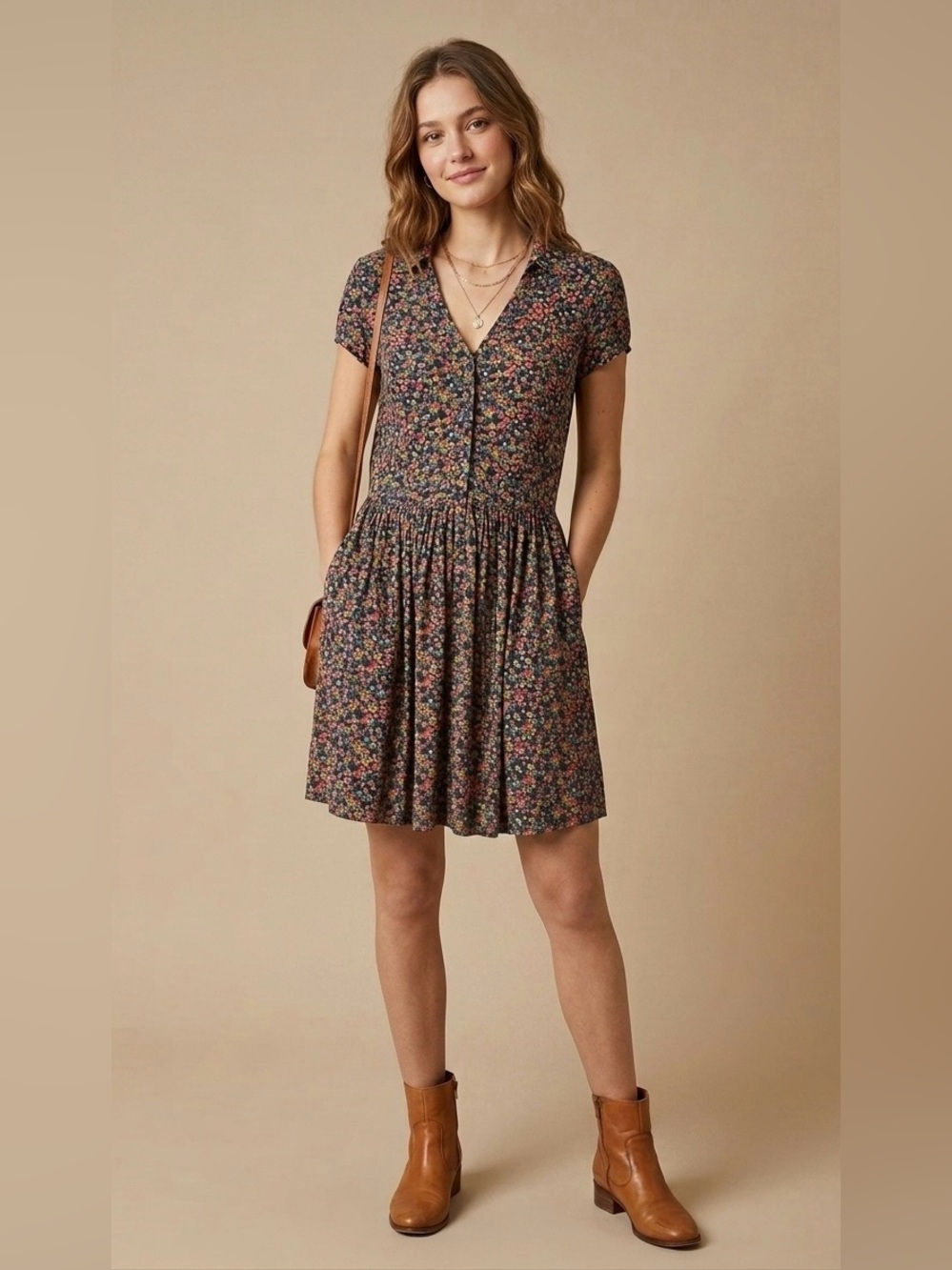 Vintage 80s Pepe Jeans London Ditsy Floral Midi Dress w/ Pockets Size M🌸💐